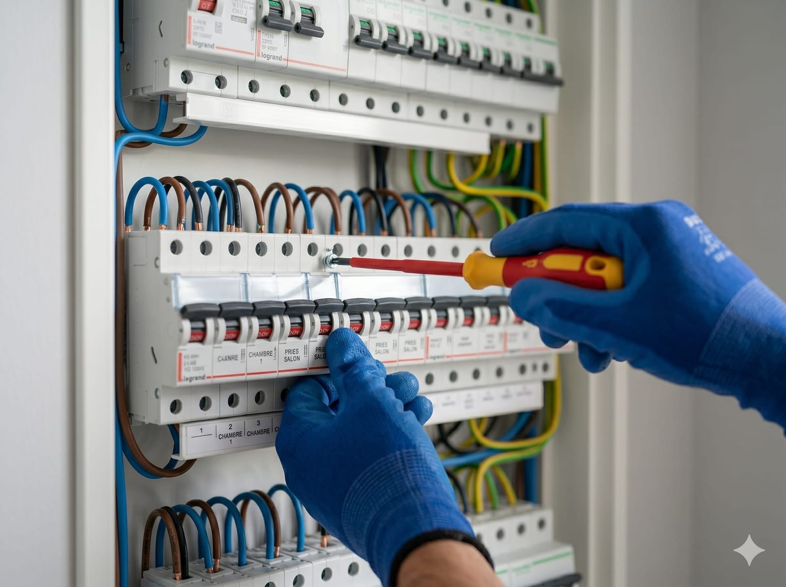 Tableau électrique moderne câblé et peigné dans un logement rénové